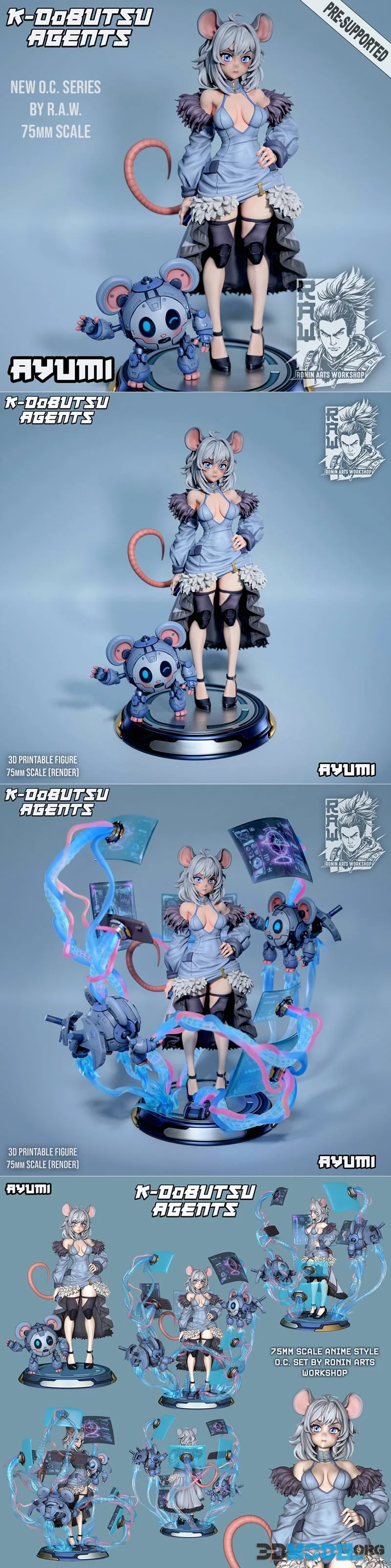 Ronin Arts Workshop - Mouse Girl Ayumi - Netrunner Anime Girl – Printable