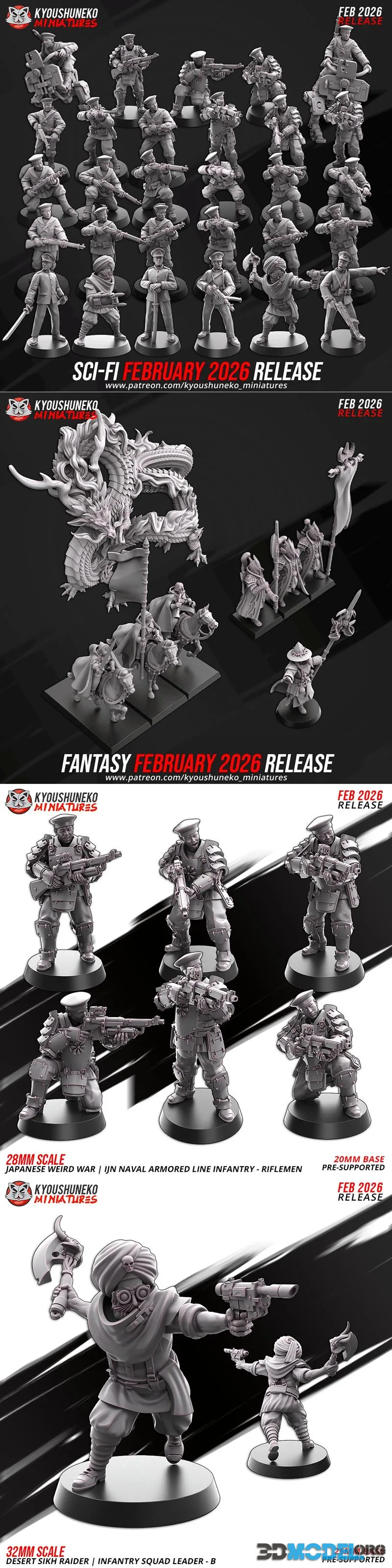 Kyoushuneko Miniatures - Fantasy and Sci-Fi February 2026 – Printable