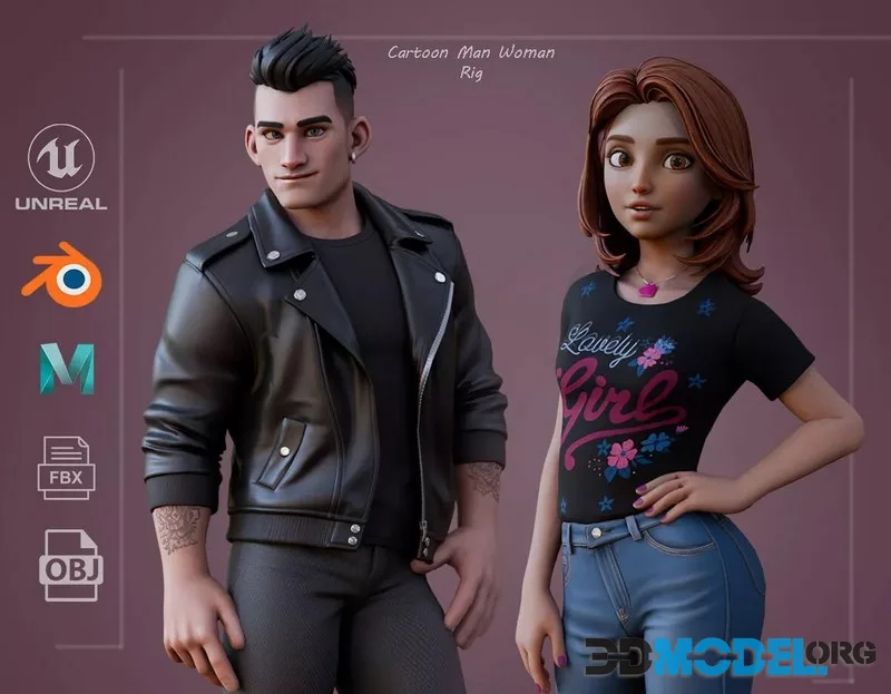 Cartoon Man Girl Rig low-poly (PBR)