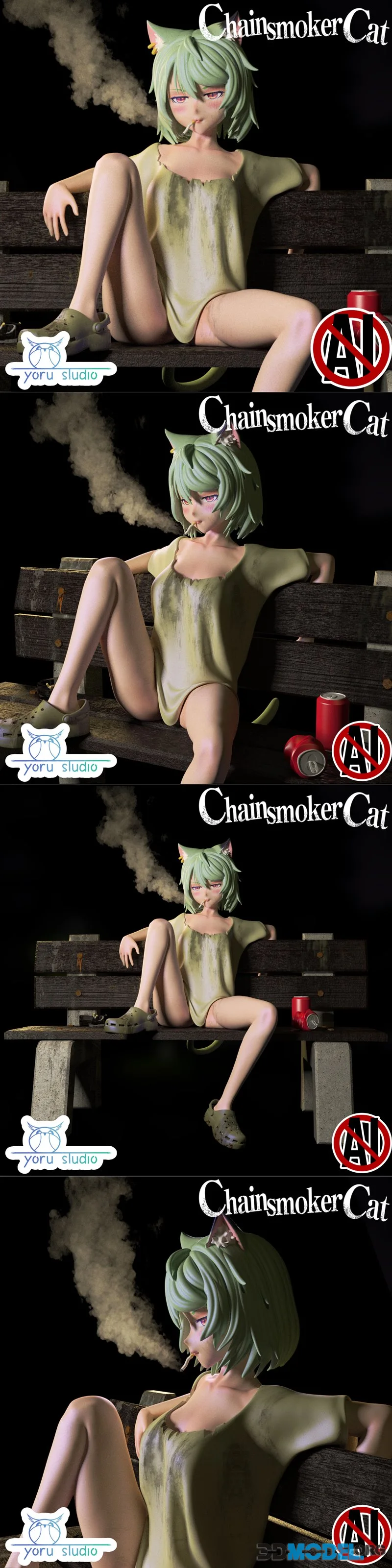 Yoru Studio - Chainsmoker Cat - Yaniko Satou – Printable